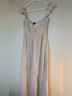 Aakaa Soft Textured Cream Maxi Dress, long with slit on leg